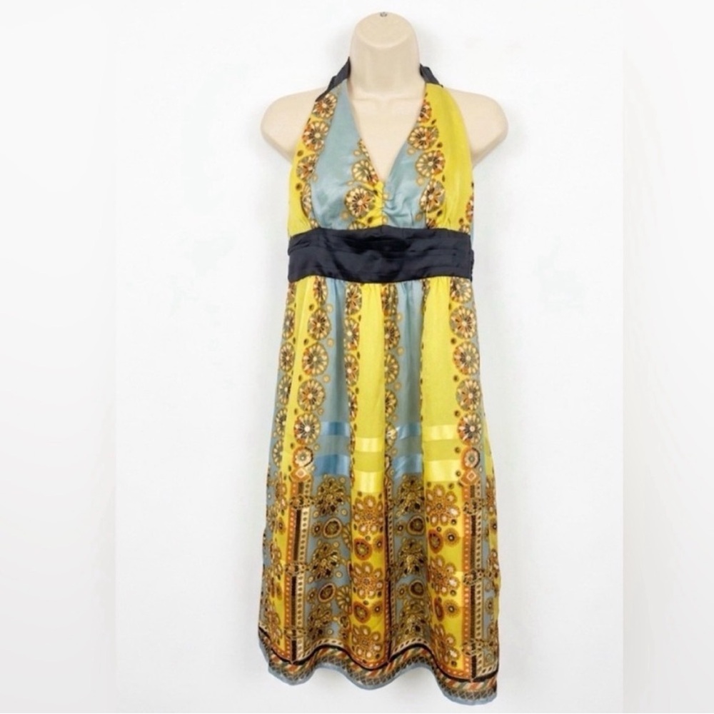 Anthropologie Moulinette Soeurs Dress Yellow Electric Age Silk Halter-Size 8-EUC